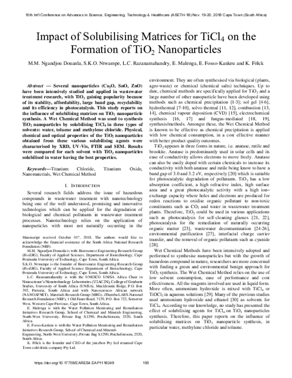 (PDF) Impact of Solubilising Matrices for TiCl4 on the Formation of ...
