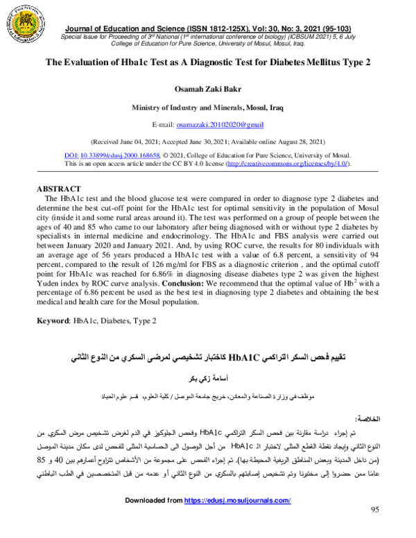 (PDF) The Evaluation of Hba1c Test as A Diagnostic Test for Diabetes ...