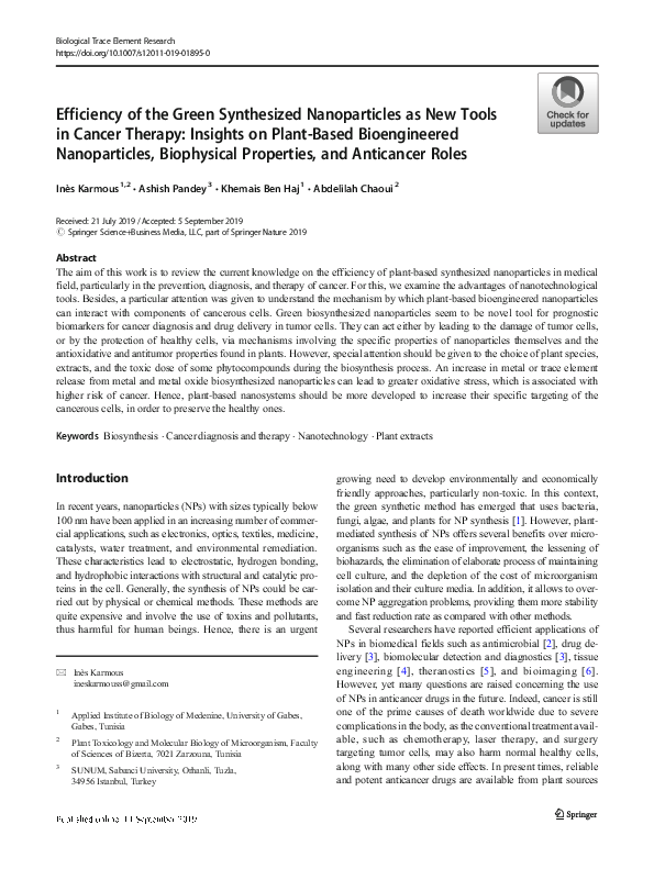 (PDF) Efficiency of the Green Synthesized Nanoparticles as New Tools in ...
