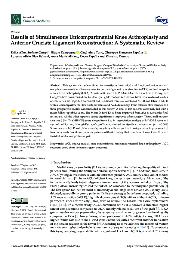 (PDF) Results of Simultaneous Unicompartmental Knee Arthroplasty and ...