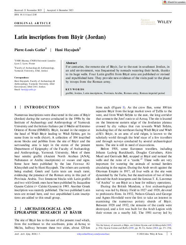 (PDF) Latin inscriptions from Bāyir (Jordan