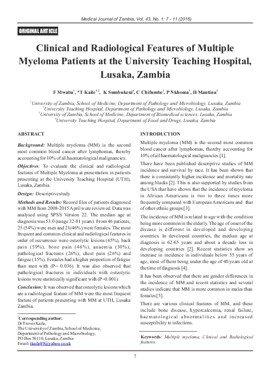 (PDF) Clinical and Radiological Features of Multiple Myeloma Patients ...