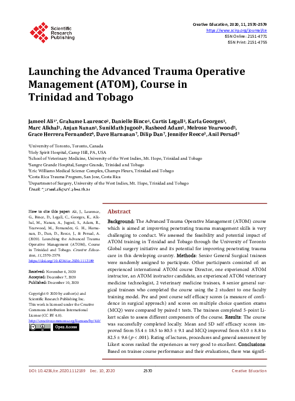 (PDF) Launching the Advanced Trauma Operative Management (ATOM), Course ...