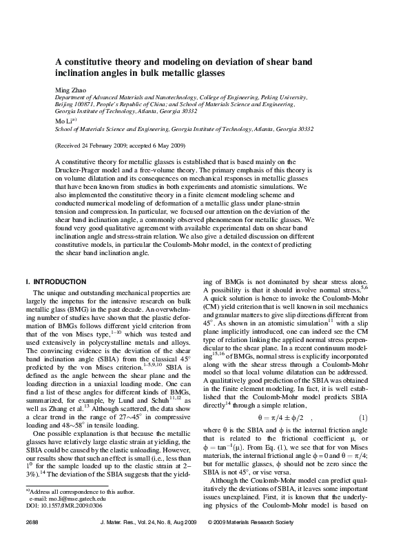 (PDF) A constitutive theory and modeling on deviation of shear band ...