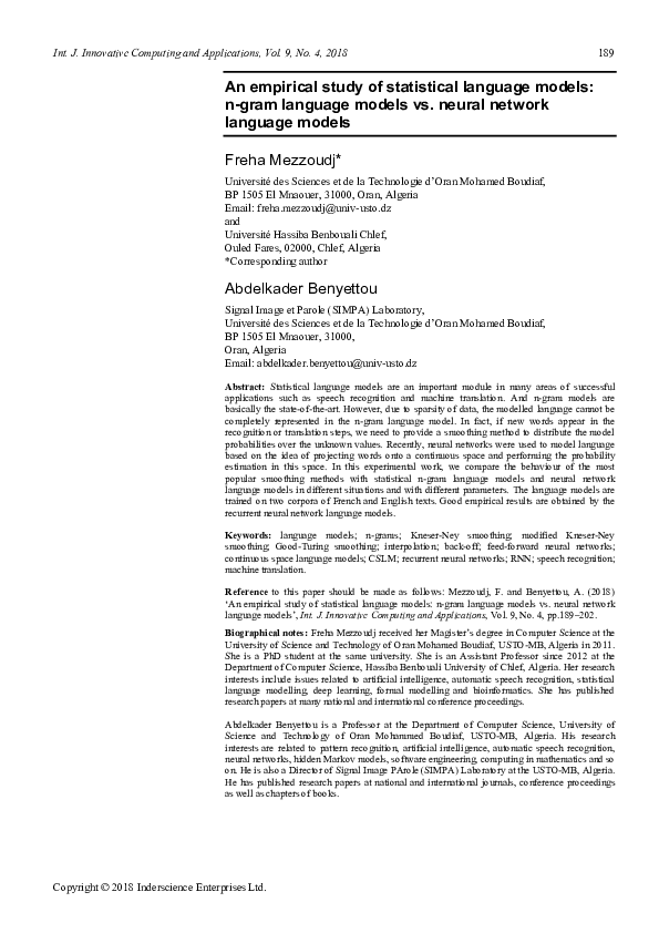 (PDF) An empirical study of statistical language models: n-gram ...