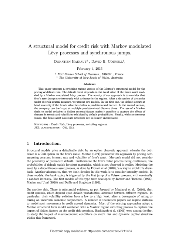 (PDF) A Structural Model for Credit Risk with Markov Modulated Lévy ...