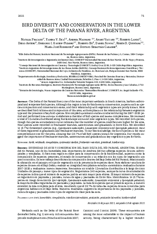(PDF) Bird diversity and conservation in the Lower Delta of the Paraná ...