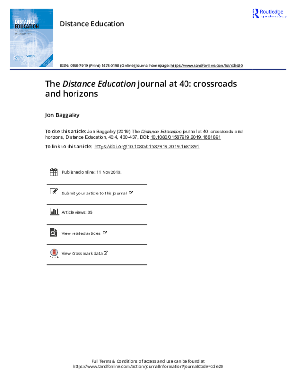 (PDF) The Distance Education journal at 40: crossroads and horizons