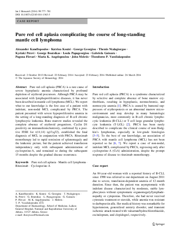 (PDF) Pure red cell aplasia complicating the course of long-standing ...