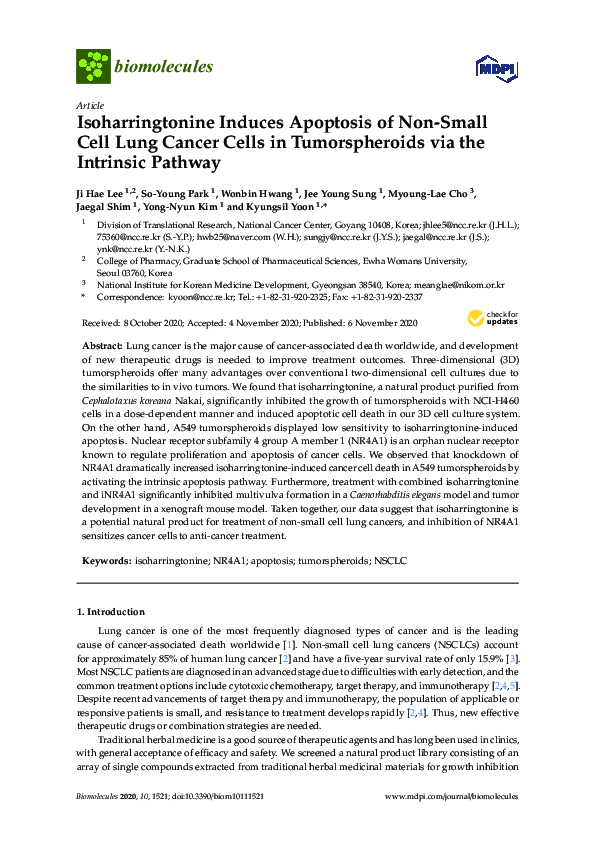 (PDF) Isoharringtonine Induces Apoptosis of Non-Small Cell Lung Cancer ...