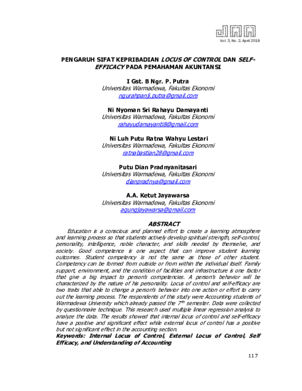 (PDF) Pengaruh Sifat Kepribadian Locus of Control Dan Self-Efficacy ...