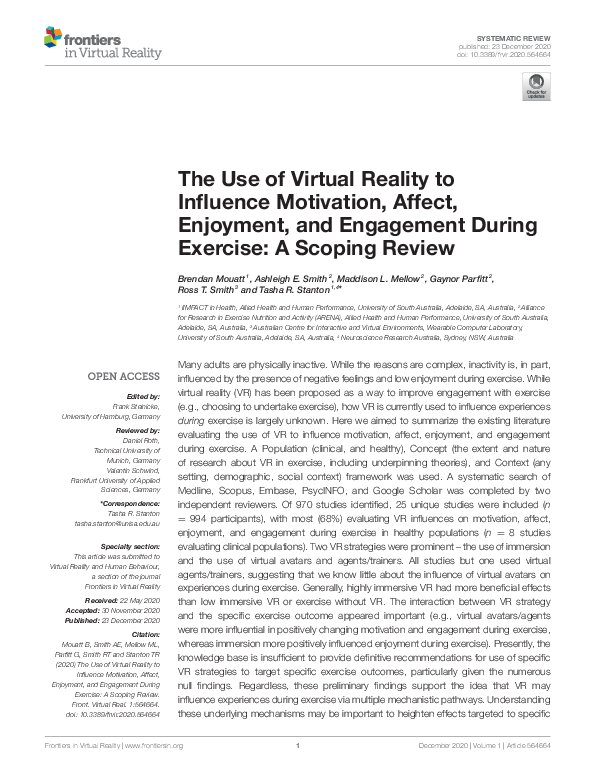 (PDF) The Use of Virtual Reality to Influence Motivation, Affect ...