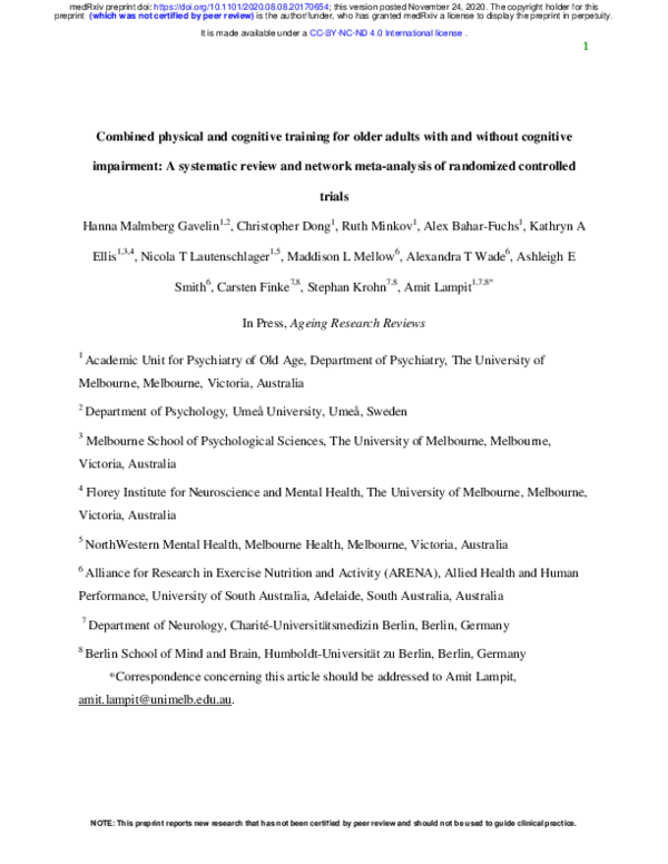 (PDF) Combined physical and cognitive training for older adults with ...