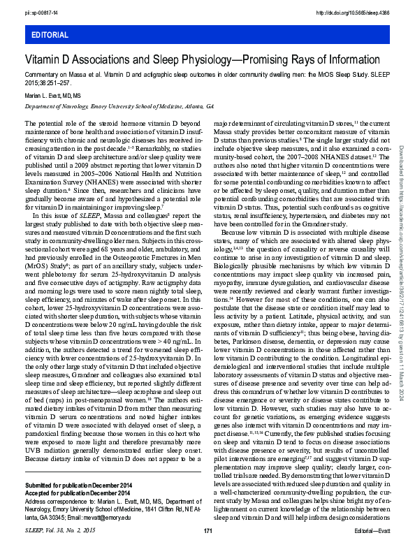 (PDF) Vitamin D Associations and Sleep Physiology—Promising Rays of ...