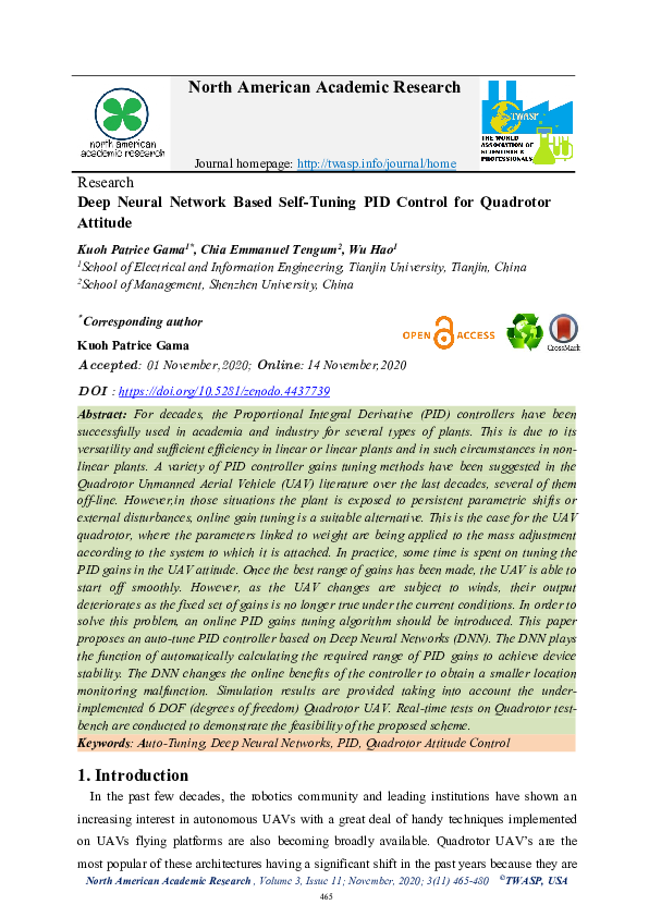 (PDF) Deep Neural Network Based Self-Tuning PID Control for Quadrotor ...