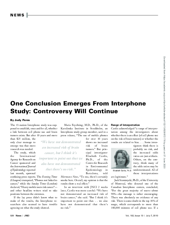 (PDF) One Conclusion Emerges From Interphone Study: Controversy Will ...