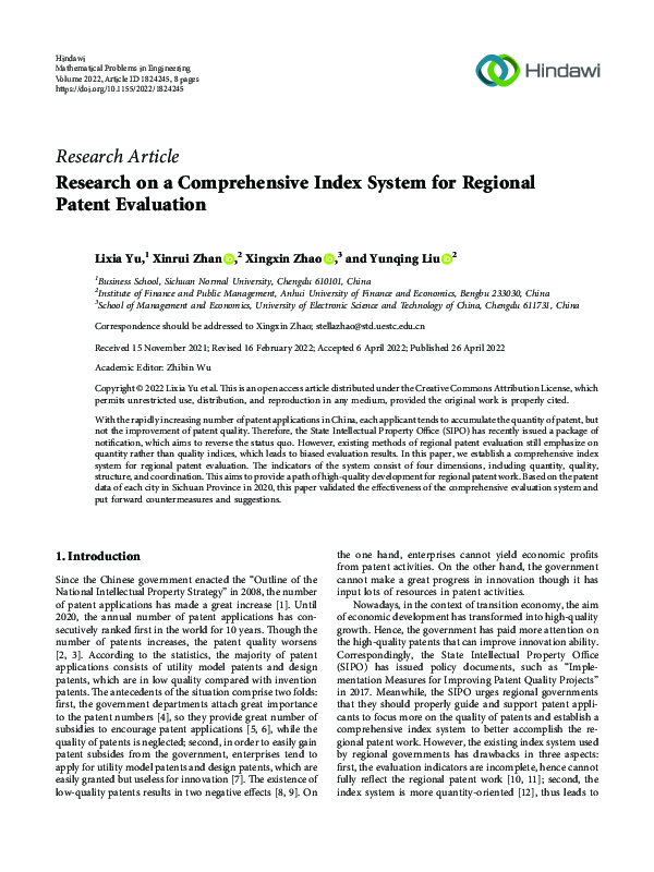 (PDF) Research on a Comprehensive Index System for Regional Patent ...