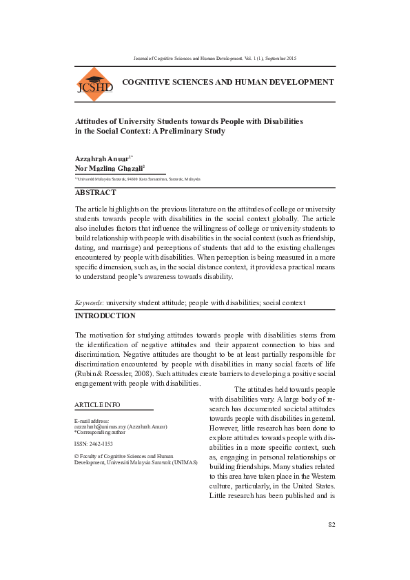 (PDF) Attitudes of University Students towards People with Disabilities ...