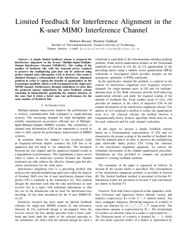 (PDF) Limited feedback for interference alignment in the K-user MIMO ...