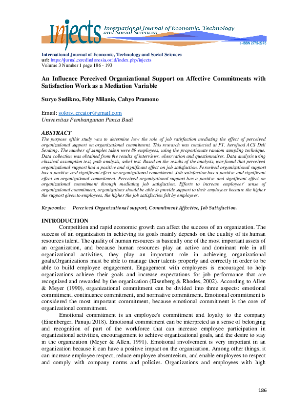 (PDF) An Influence Perceived Organizational Support on Affective ...