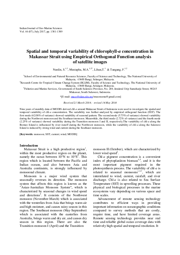 (PDF) Spatial and temporal variability of chlorophyll-a concentration ...