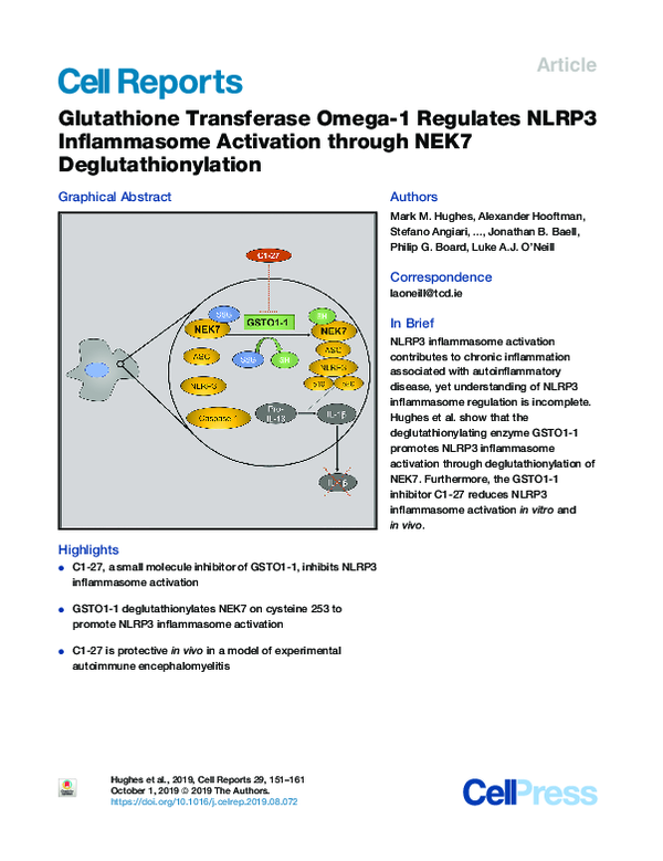 PDF) Glutathione Transferase Omega-1 Regulates NLRP3 Inflammasome  Activation Through NEK7 Deglutathionylation