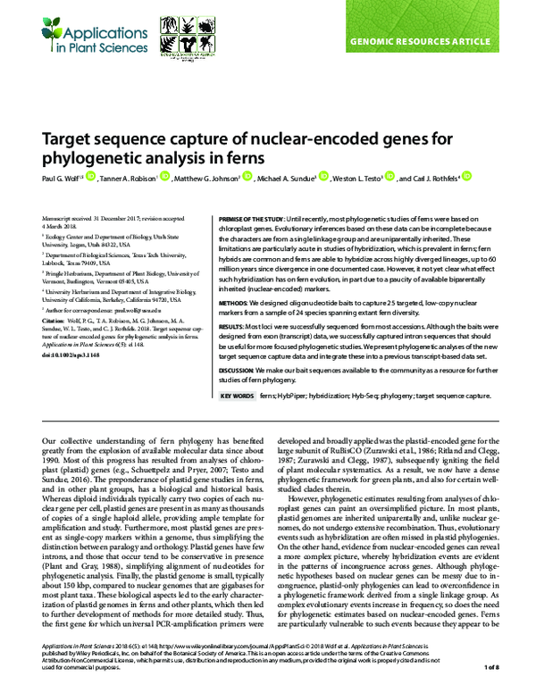 (PDF) Target sequence capture of nuclear-encoded genes for phylogenetic ...