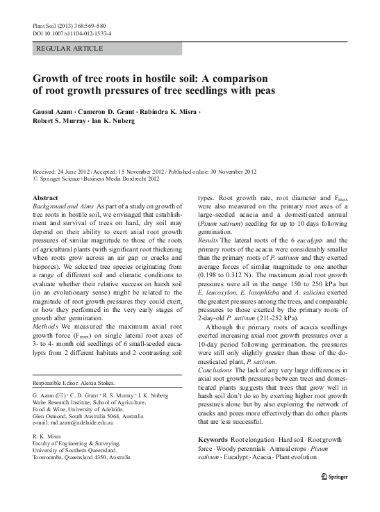 (PDF) Growth of tree roots in hostile soil: A comparison of root growth ...
