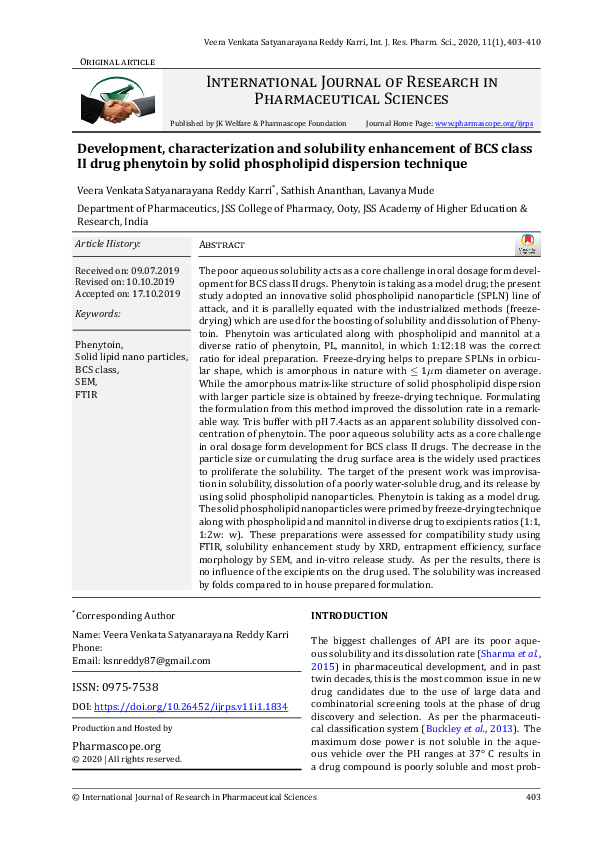 (PDF) Development, characterization and solubility enhancement of BCS ...