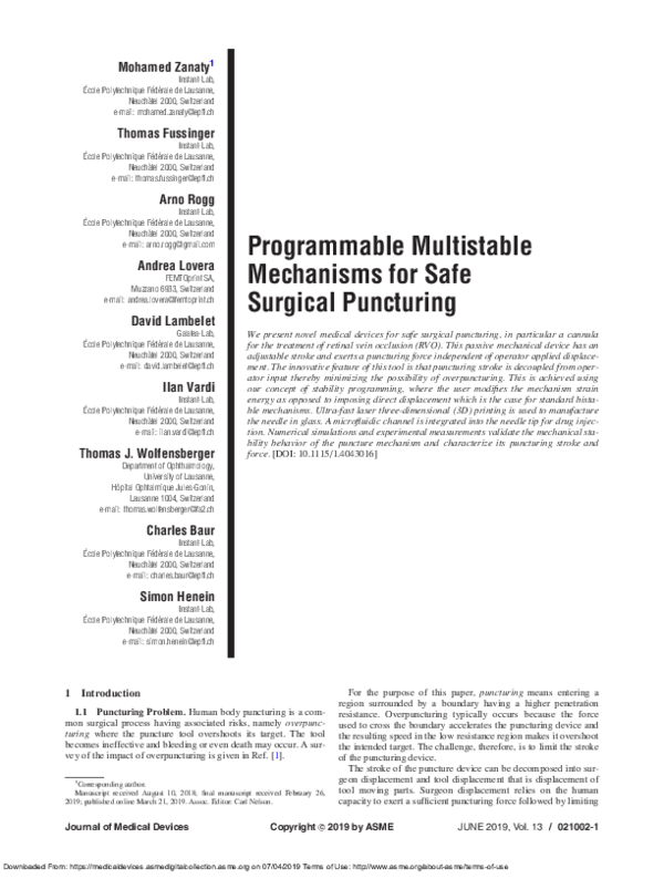 (PDF) Programmable Multistable Mechanisms for Safe Surgical Puncturing