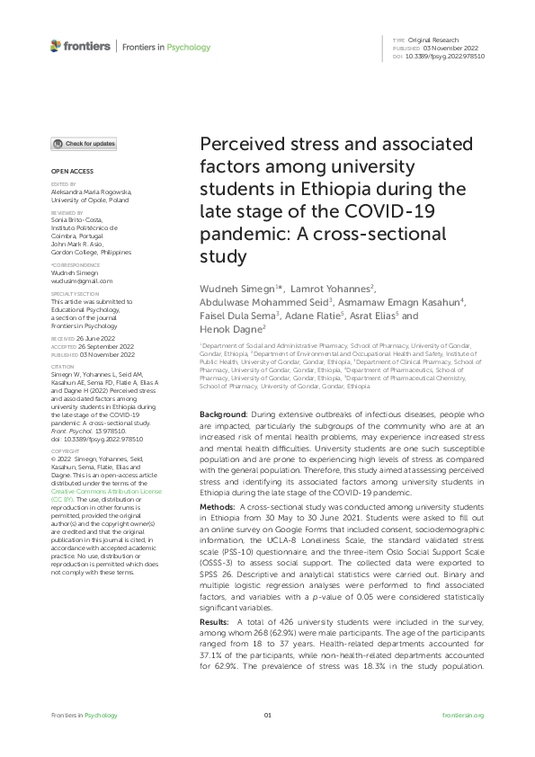 (PDF) Perceived stress and associated factors among university students ...