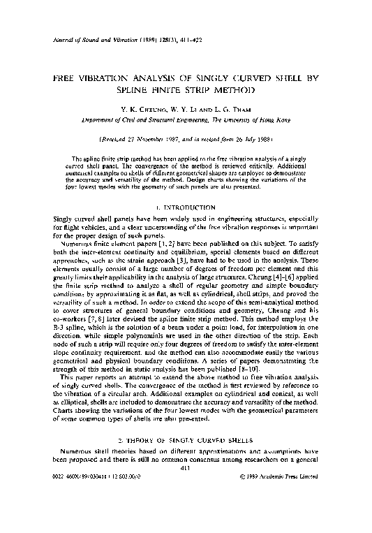 (PDF) Free vibration analysis of singly curved shells using the ...