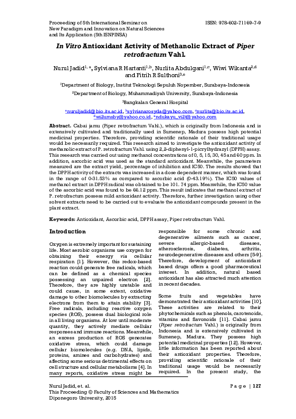 (PDF) In Vitro Antioxidant Activity of Methanolic Extract of Piper ...