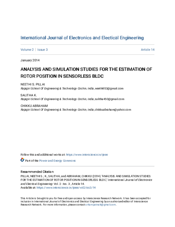 (PDF) Analysis and Simulation Studies for the Estimation of Rotor ...