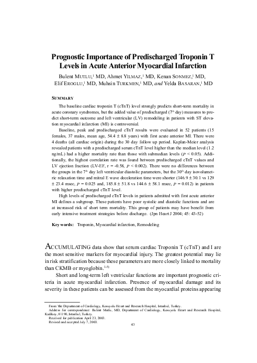 (PDF) Prognostic Importance of Predischarged Troponin T Levels in Acute ...