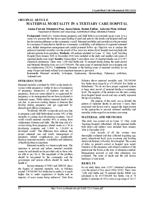 (PDF) Maternal mortality in a tertiary care hospital
