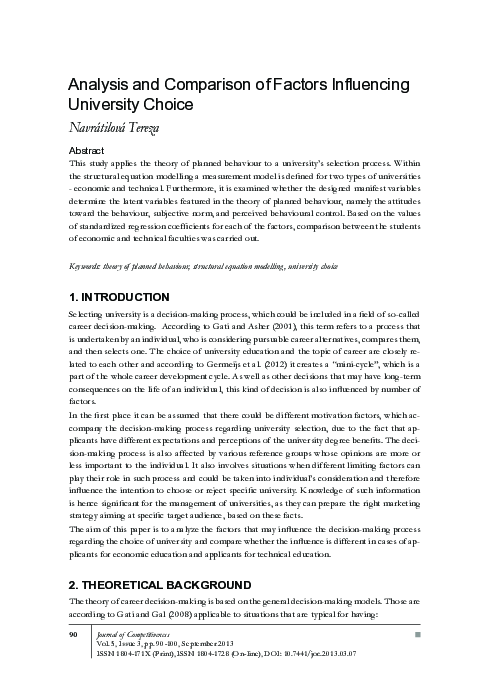 (PDF) Analysis and Comparison of Factors Influencing University Choice