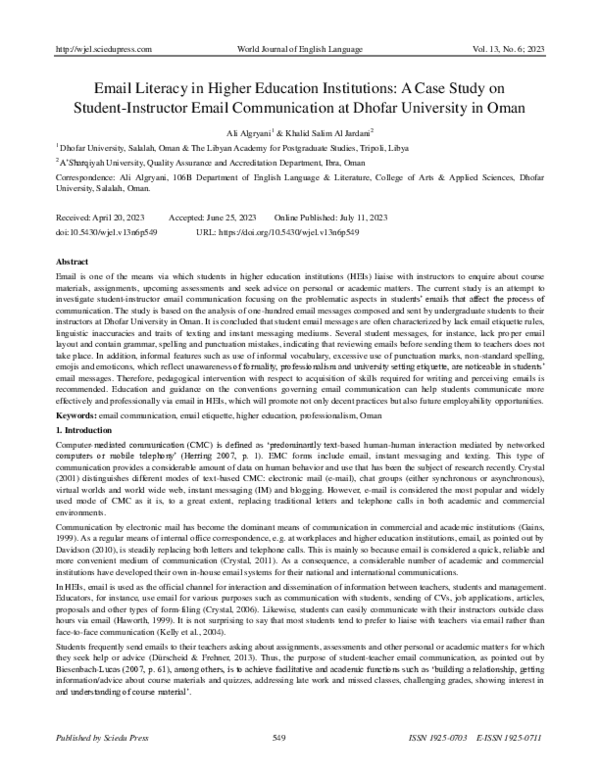 (PDF) Email Literacy in Higher Education Institutions: A Case Study on ...