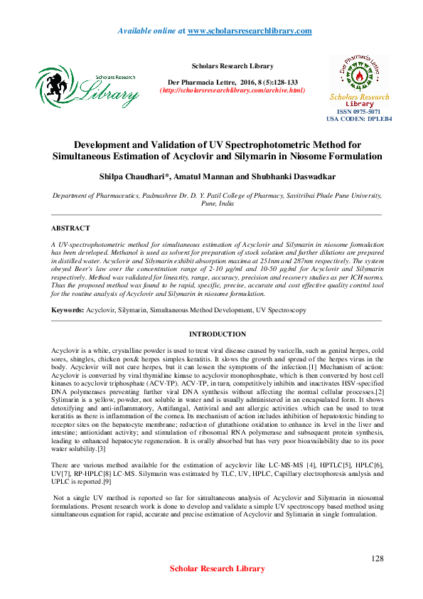 (PDF) Development and Validation of UV Spectrophotometric Method for ...