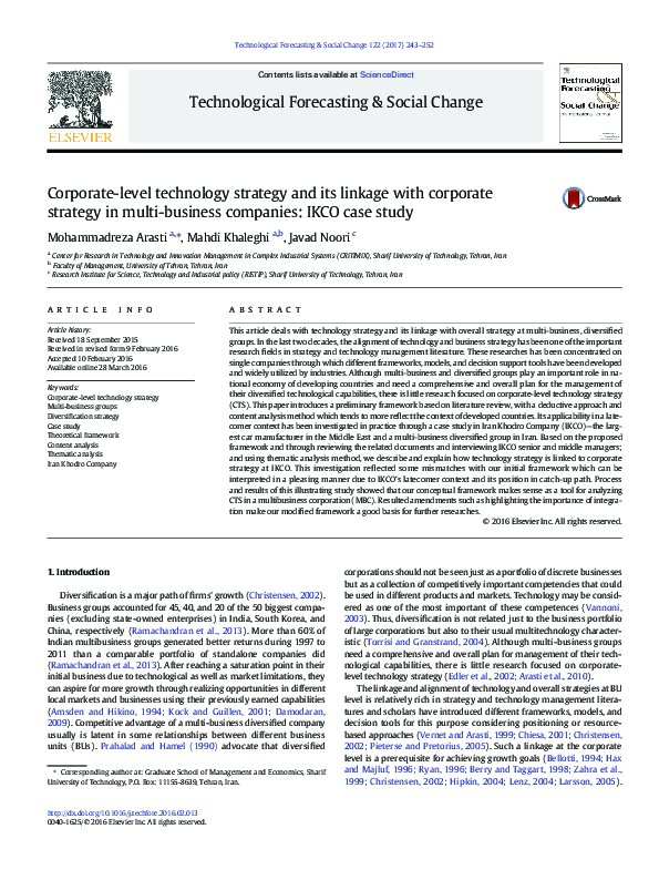 (PDF) Corporate-level technology strategy and its linkage with ...