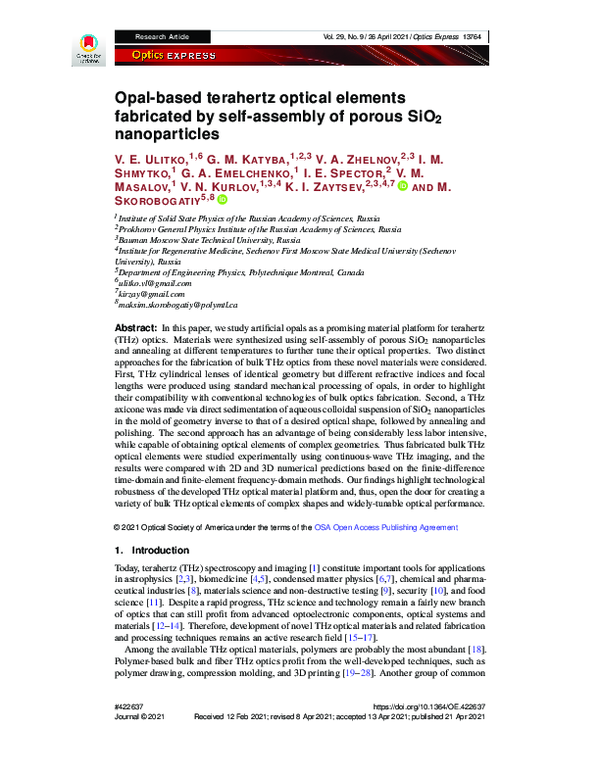 (PDF) Opal-based terahertz optical elements fabricated by self-assembly ...