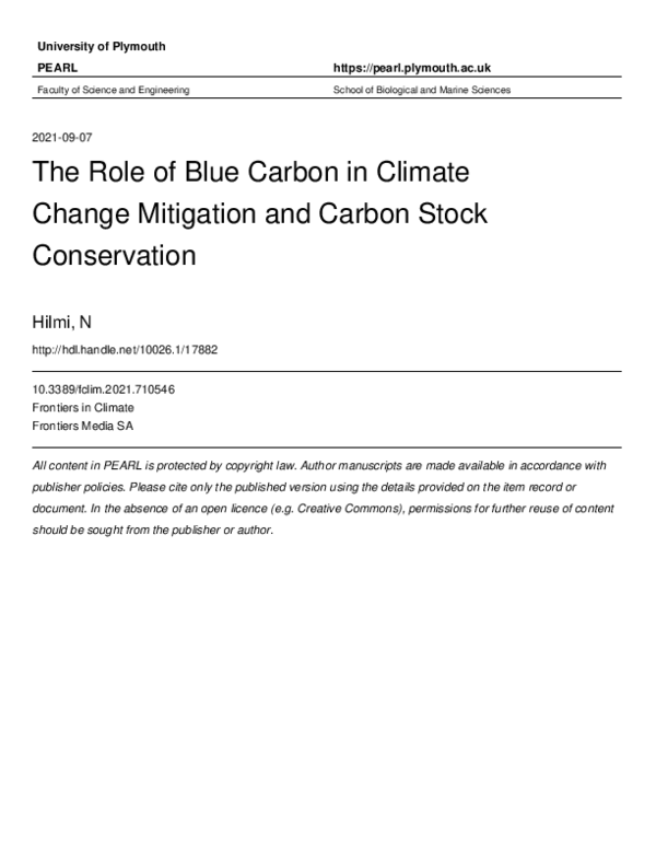 (PDF) The Role of Blue Carbon in Climate Change Mitigation and Carbon ...