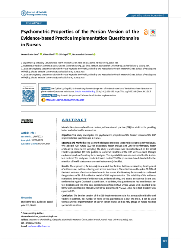 (PDF) Psychometric Properties of the Persian Version of the Evidence ...