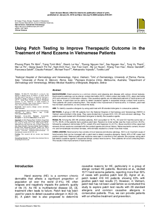 (PDF) Using Patch Testing to Improve Therapeutic Outcome in the ...