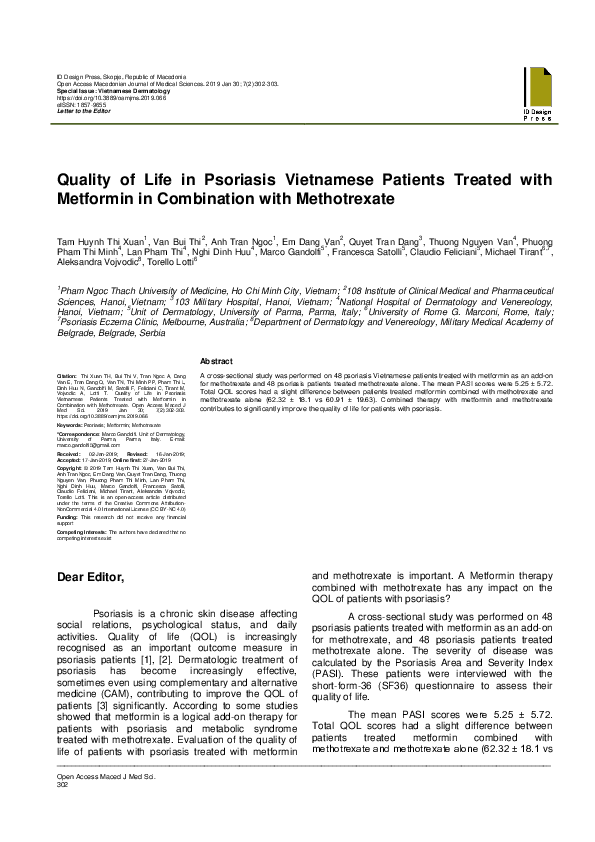 (PDF) Quality of Life in Psoriasis Vietnamese Patients Treated with ...