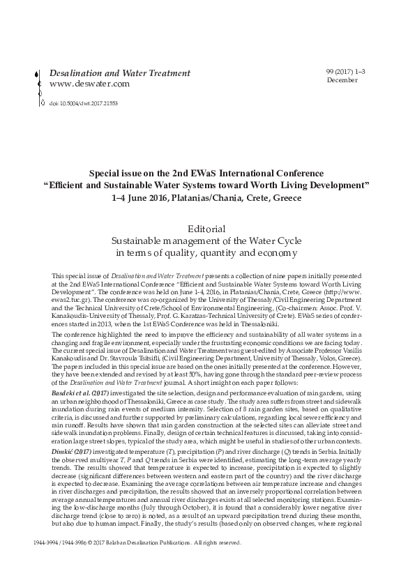 (PDF) Editorial: Sustainable management of the Water Cycle in terms of ...