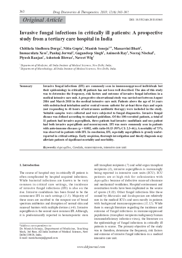 (PDF) Invasive fungal infections in critically ill patients: A ...