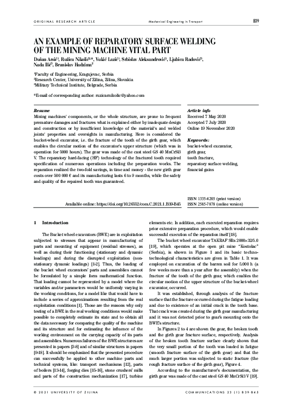(PDF) An Example of Reparatory Surface Welding of the Mining Machine ...