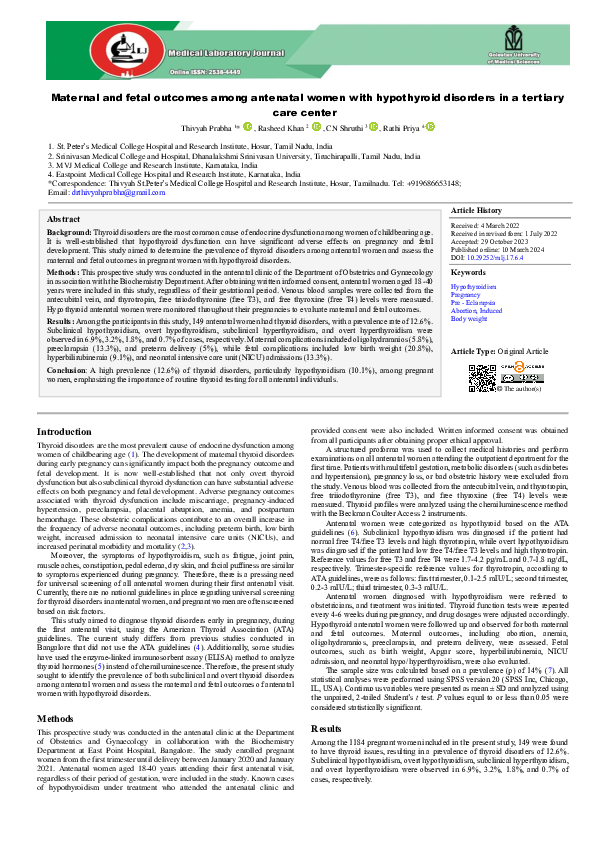 (PDF) Maternal and fetal outcomes among antenatal women with ...