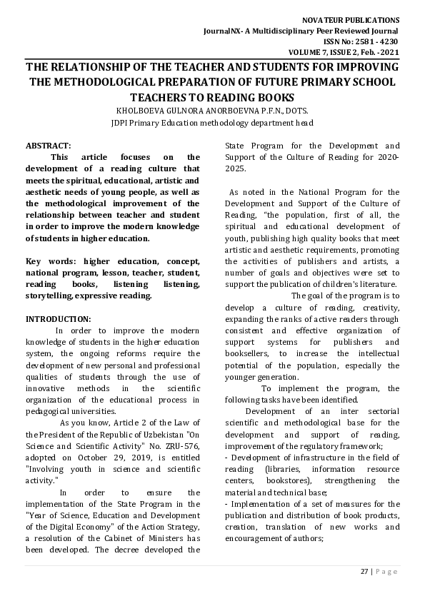 (PDF) THE RELATIONSHIP OF THE TEACHER AND STUDENTS FOR IMPROVING THE ...